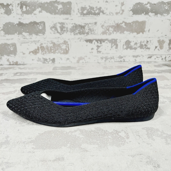 New Rothy's The Flat Black Knit Pointy Toe Slip On Loafers W1017